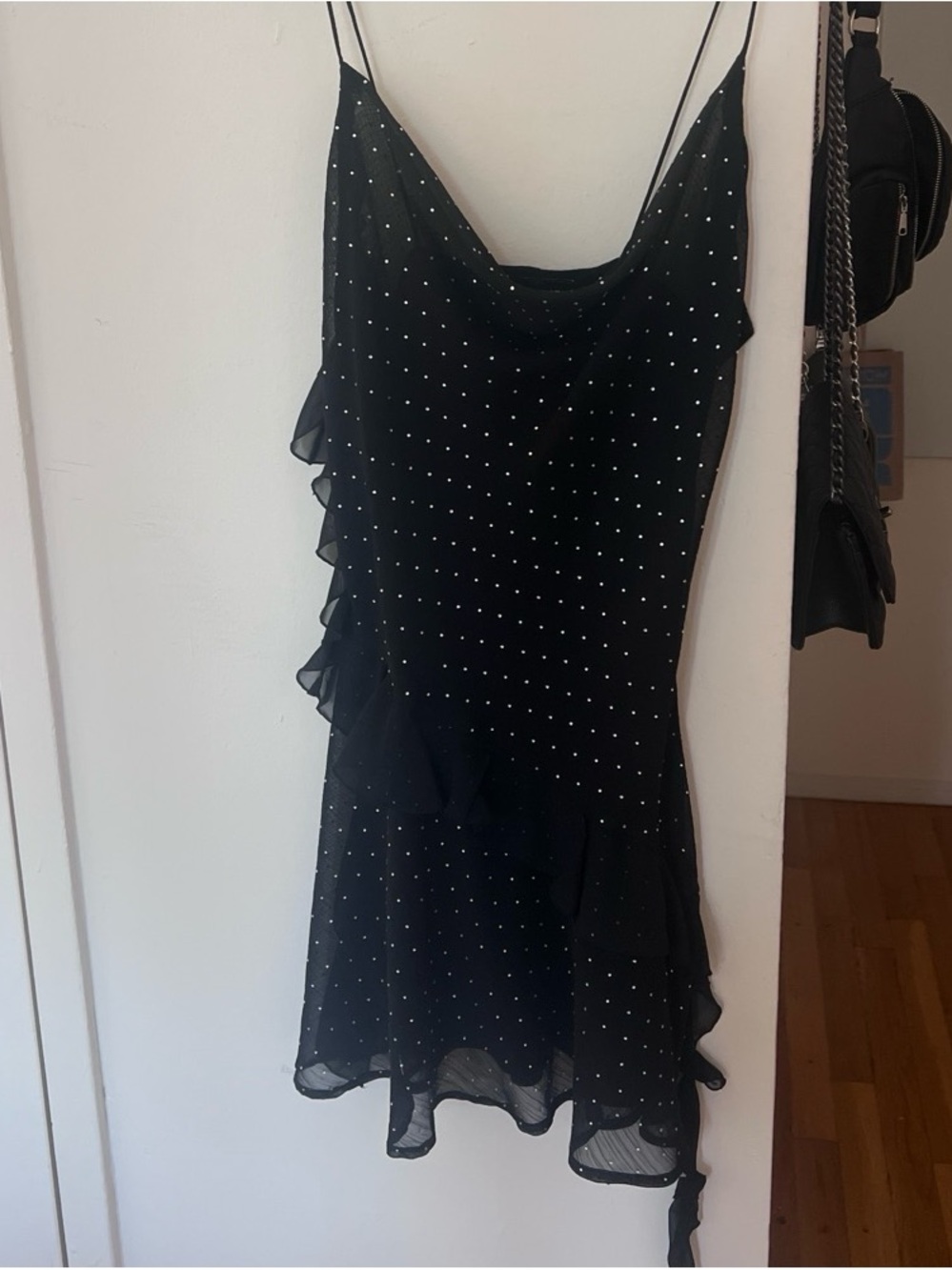 Black Rhinestone Ruffle Slip Dress - Picture 2 of 2